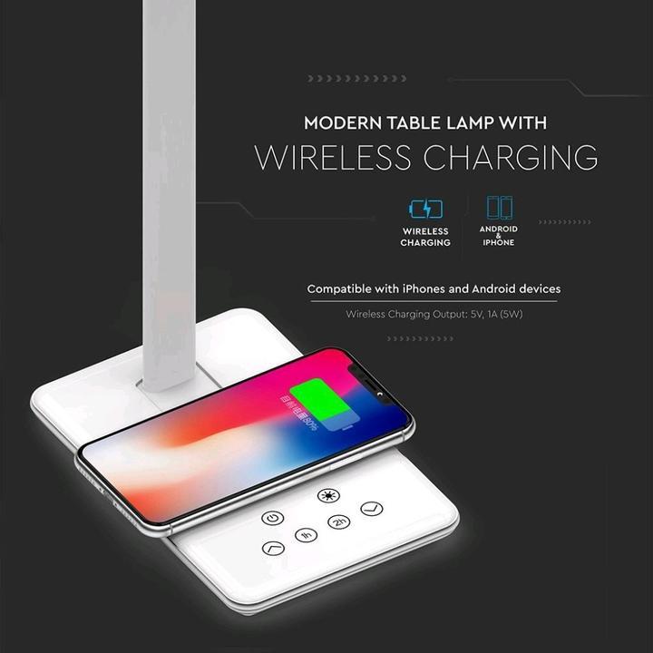 Produktbild V-TAC VT7405 4W LED Tischlampe 3 in 1 Kabellos Charger Quadrat Weiss (500 lm)