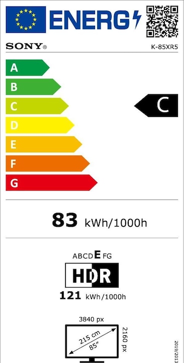 Energy Label Sony K-85XR5 (85", Bravia 5, Mini-LED, 4K, 2025)