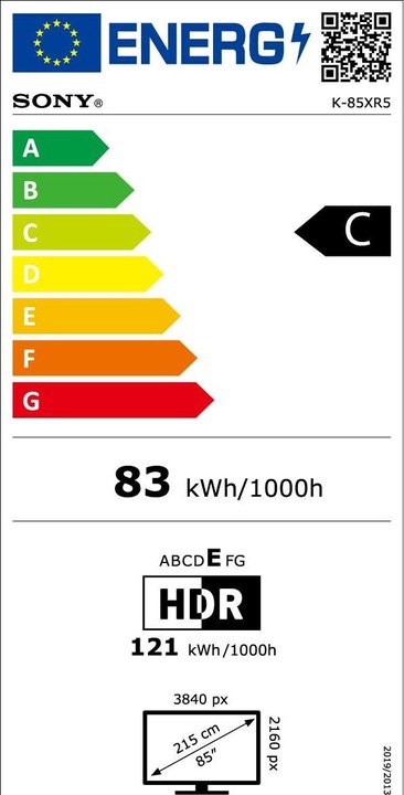 Energie-Label Sony K-85XR5 (85", Bravia 5, Mini-LED, 4K, 2025)
