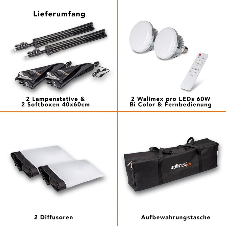 Immagine prodotto Walimex pro 60W Softbox Bi Color Kit 2 (Soft box)