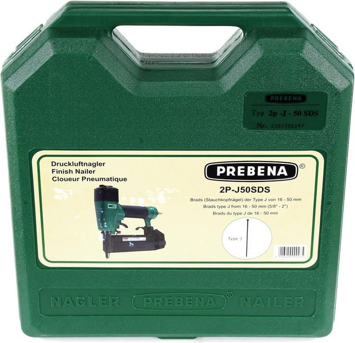 Actual product image Prebena 2P-J50SDS Air pressure pneumatic nailer 5-7 bar in carrying case