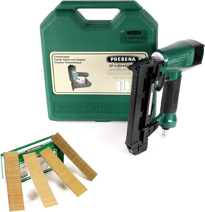 Productafbeelding Prebena Pneumatisch spijkerapparaat 2P-J/ES 40 COMBI 5 tot 7 bar - in draagkoffer + J 30 CNKHA Stauc