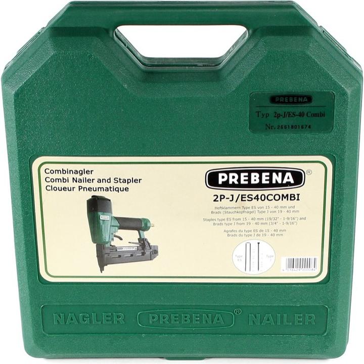 Productafbeelding Prebena Pneumatisch spijkerapparaat 2P-J/ES 40 COMBI 5 tot 7 bar - in draagkoffer + J 40 CNKHA Stauc