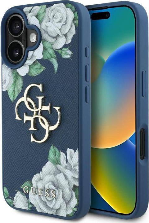 Produktbild Guess Case Grained Roses Big 4G logo for iPhone 16 blue (Apple iPhone 16)