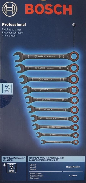 Immagine prodotto Bosch Professional Set di chiavi a cricchetto (8 mm, 10 mm, 12 mm, 13 mm, 14 mm, 15 mm, 16 mm, 17 mm, 18 mm, 19 mm)