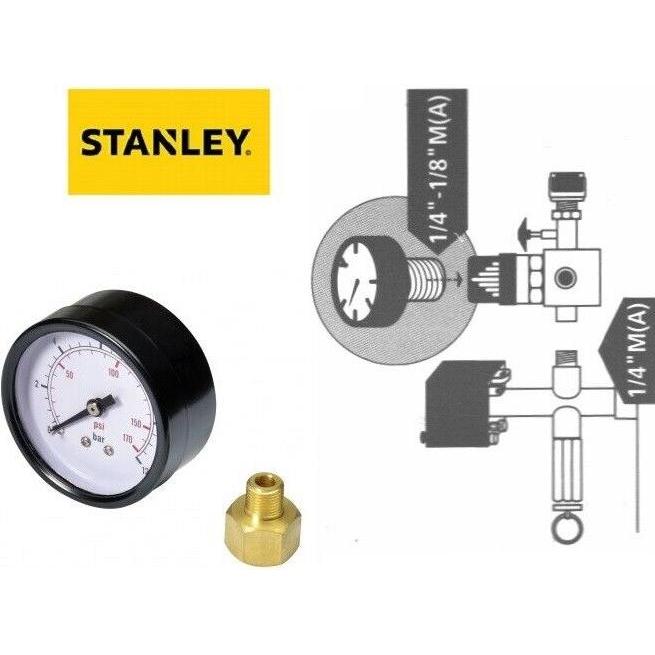 Thumbnail - Stanley, Zubehör Druckluftwerkzeug, Manometer 50mm, 1/4M+1/8M 10bar