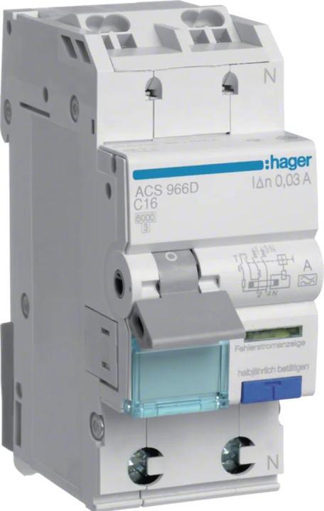 Produktbild Hager HAG ACS966D FI-Schalter QC&QB 1P+N 6kA C-16A 10mA