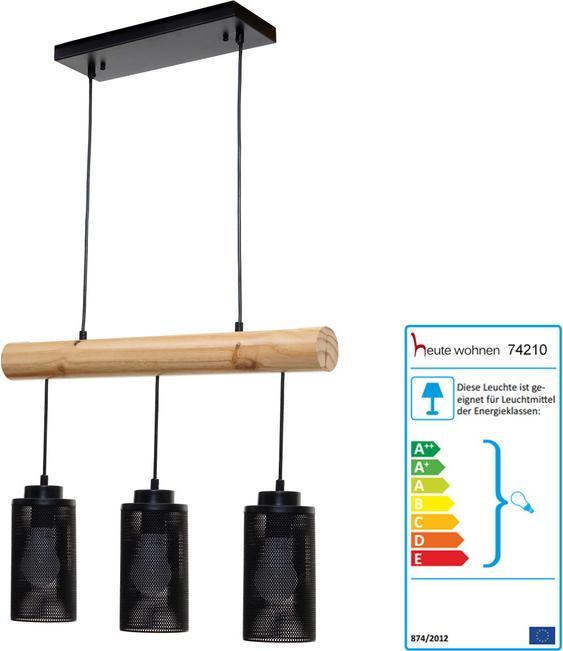 Actual product image Swisshandel24 Hanging Lamp, Industrial Vintage Solid Wood Metal Black - 3 Tube Lamp Shades (E27)
