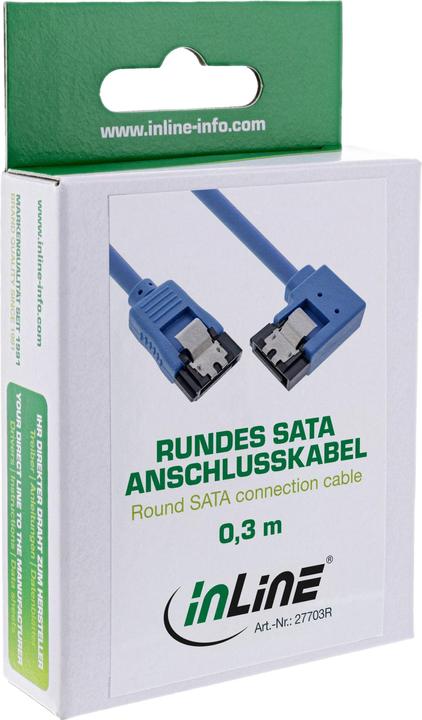 Produktbild Aquatuning SATA Anschlusskabel 30cm abgewinkelt rechts Blau, mit Sicher