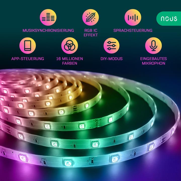 Produktbild Nous Smart RGBIC WIFI LED Strip F5 (Mehrfarbig, 1000 cm, Indoor)