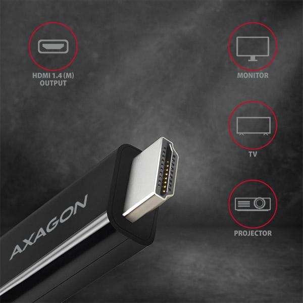 Thumbnail - Axagon USB Typ C — HDMI (Typ A) (1.85 m, HDMI), Video Kabel