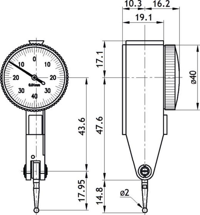 Actual product image Neriox Dial test indicator 0.8 mm / 0.01 / Ø 40
