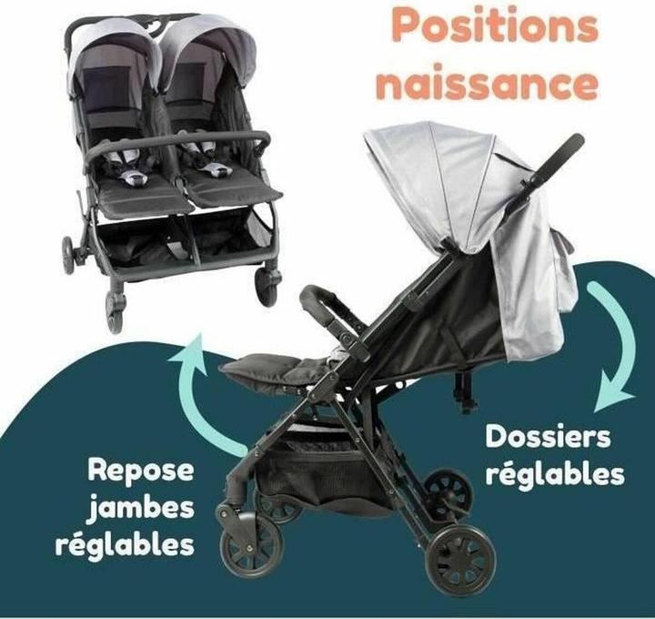 Actual product image Bambisol Double Side-by-Side Twin Stroller from Birth with Compact Fold