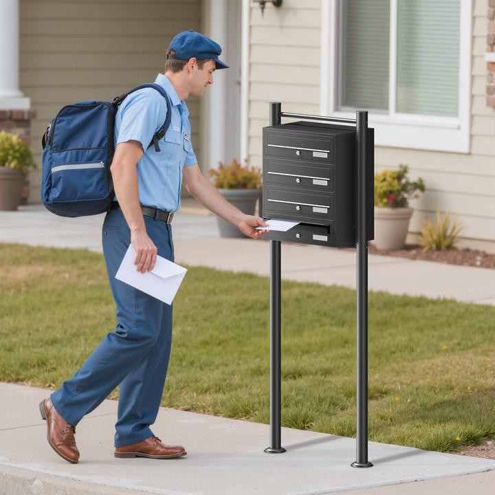 Produktbild Wiltec 4er Briefkastenanlage schwarz 270x513x1500mm Standbriefkasten Briefkasten
