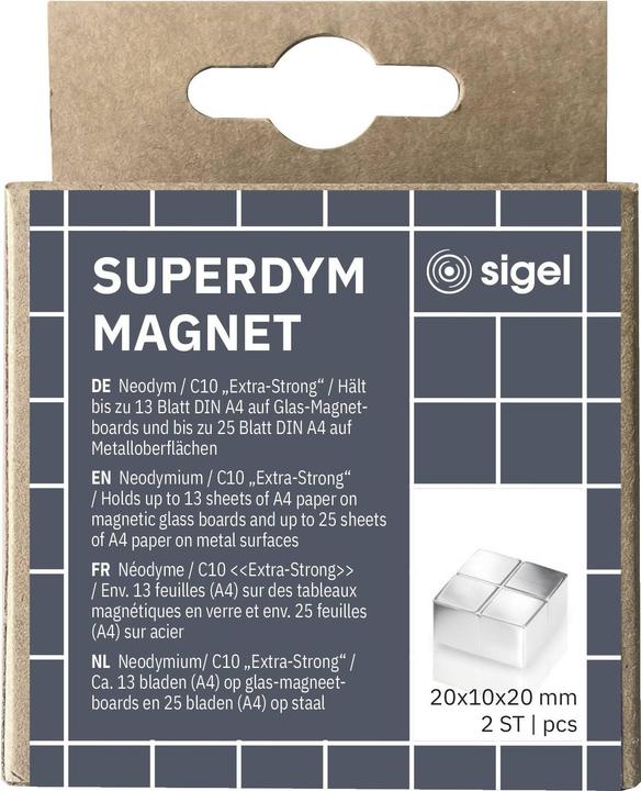 Actual product image Sigel SuperDym magnets C10 Extra-Strong, up to 13 sheets (A4, 80g/m²), cube design, 20x20 mm, 2 pcs. (2 x)
