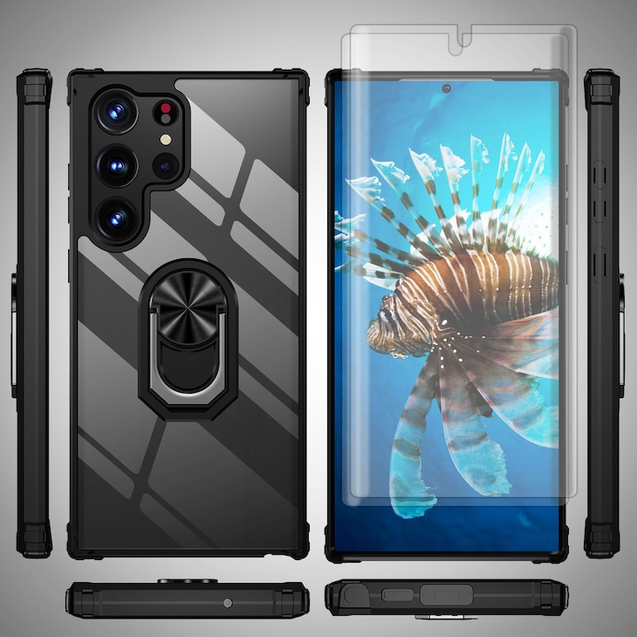 Produktbild Nalia Klare Hybrid Ring Hülle mit 2x Displayschutz (Samsung Galaxy S23 Ultra)