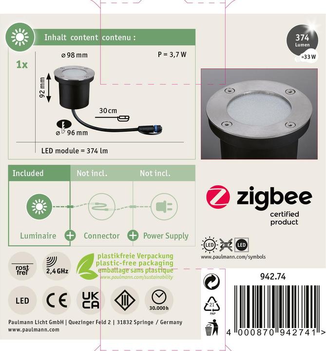 Immagine prodotto Paulmann Luce da incasso a pavimento per esterni Plug & Shine Zigbee (350 lm, IP67)