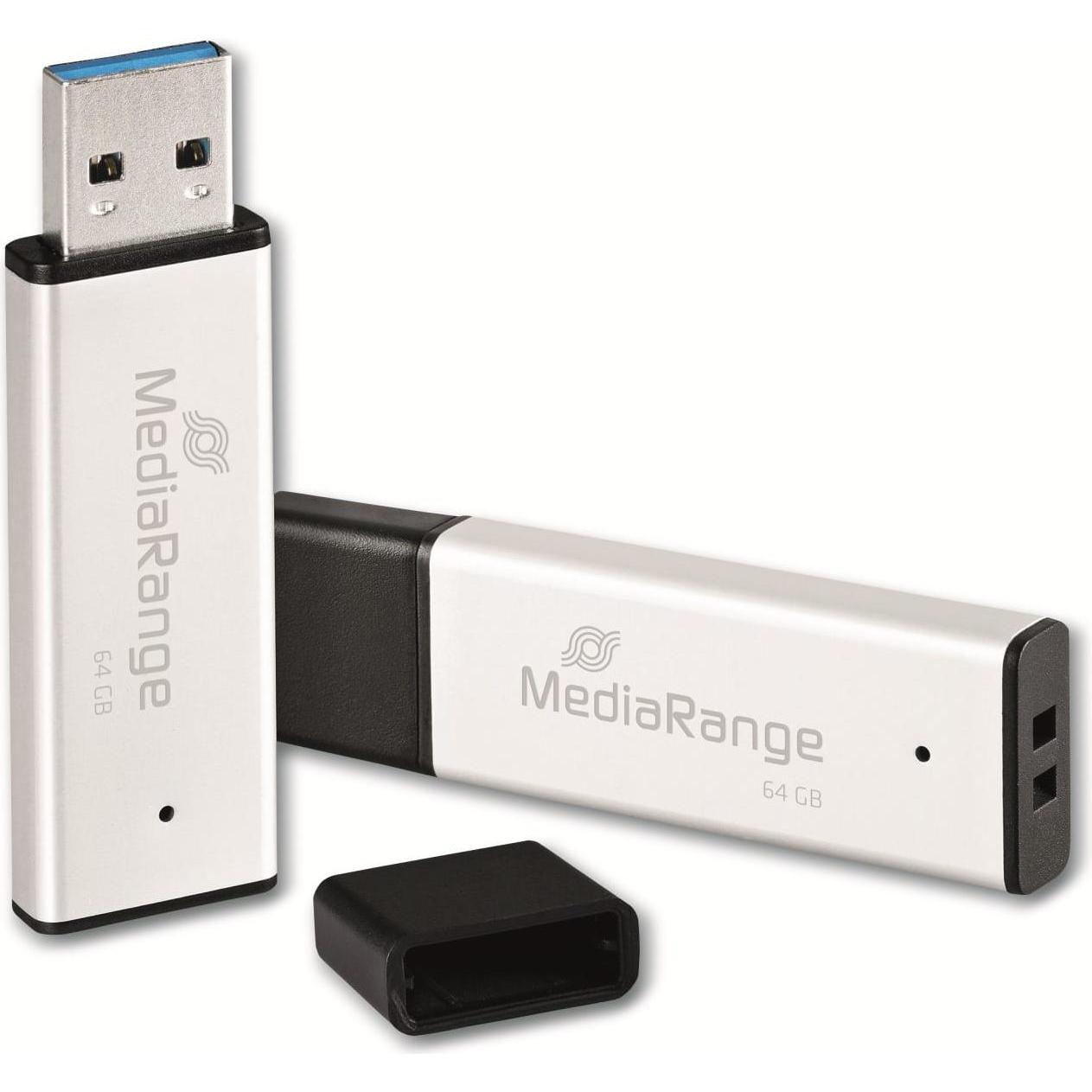 MediaRange USB-Stick (64 GB, USB 3.0), USB Stick, Schwarz, Silber