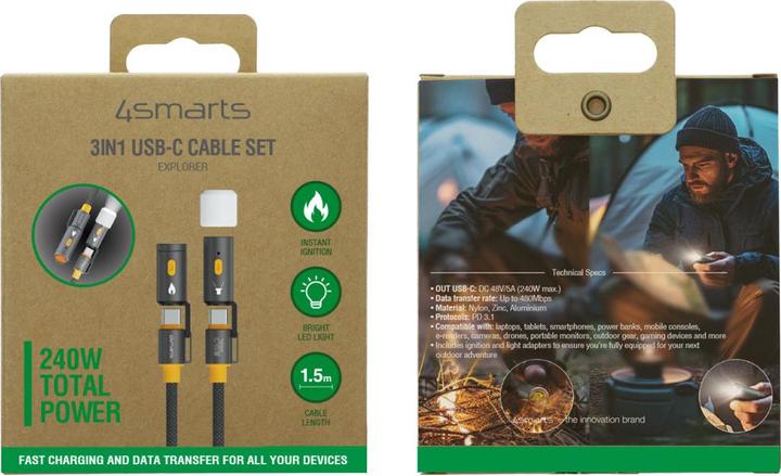 Actual product image 4smarts 3in1 USB-C cable set Explorer (1.50 m, USB 3.2 Gen 1, 240 W)