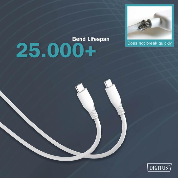 Produktbild Digitus USB-C Silikon Anschlusskabel, 0,5m, weiss (0.50 m, USB 2.0, 60 W)