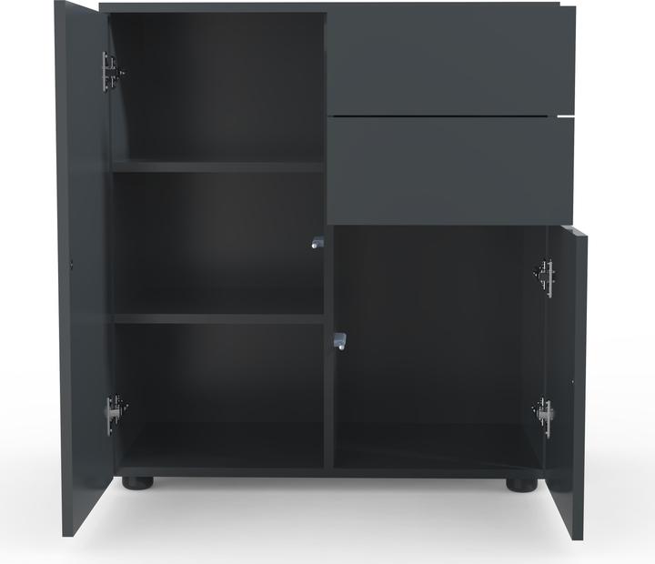 Produktbild VCM Holz Kommode Sideboard Highboard Anrichte Schrank Vandol 2 Schublade Drehtüren (70 x 39 x 77 cm)