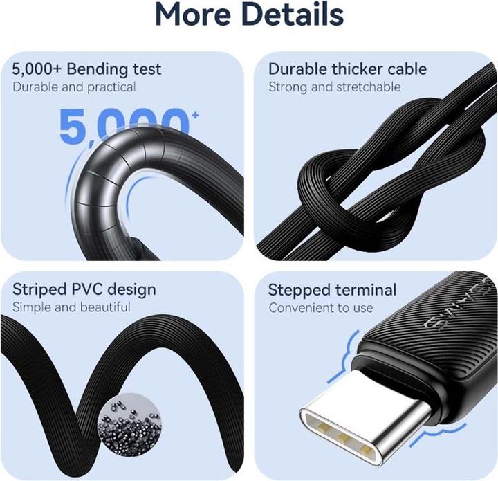 Image du produit Usams US-SJ696 60W Striped Data Cable Type-C To Type-C - KY Series 2M - Black (2 m, 60 W)