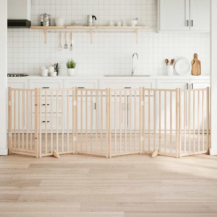 Produktbild vidaXL Hundetor mit Tür Faltbar Hundegitter Schutzgitter 6-tlg. Massivholz Tanne (2 cm)