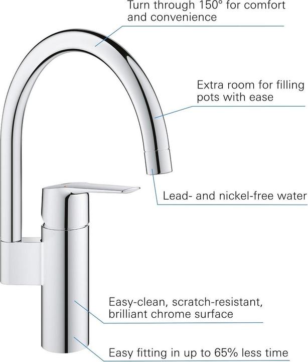 Image du produit Grohe Start QuickFix Robinet de cuisine, bec haut, pivotant, chromé