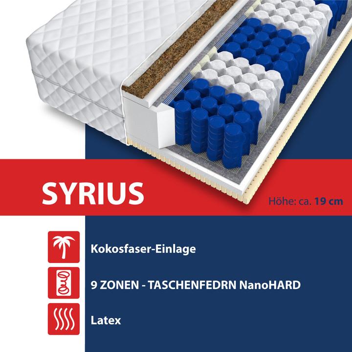 Actual product image AVeToe Matratze 80x200 SYRIUS LATEX KOKOS 9 Zonen (80 x 200 cm, Spring core)