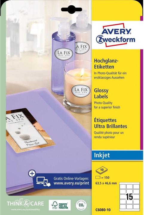 Actual product image Avery Glossy labels