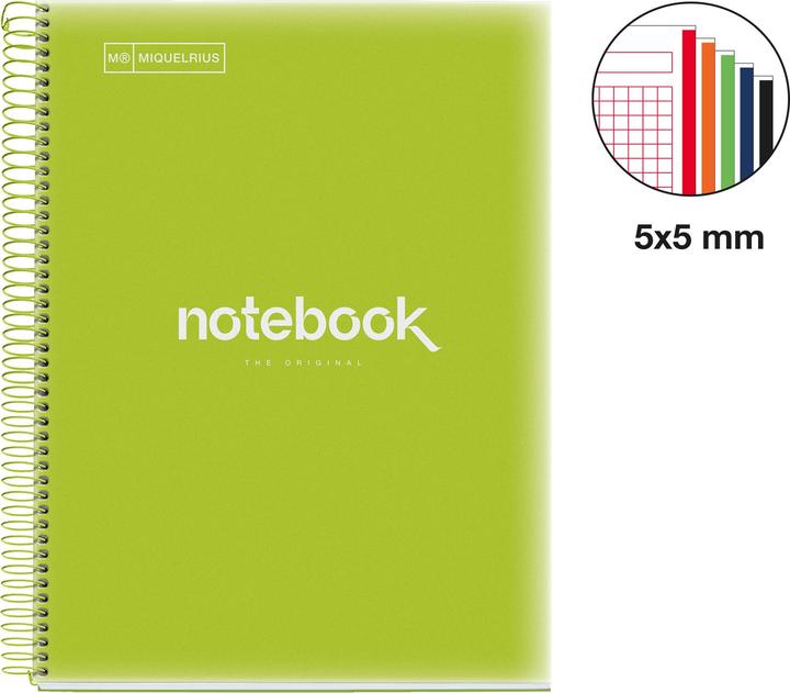 Miquelrius Notizbuch 5 A4 120 SQU 90G PP EMOTIONS LIME MR (A4, Dotted)