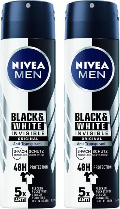 Actual product image NIVEA MEN Anti-Transpirant Spray Black&White Original 2x150ml (Spray)