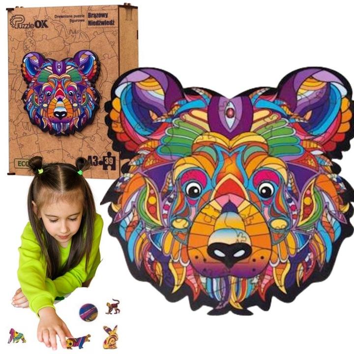 Actual product image PuzzleOk Wooden eco puzzle 39 brown bear A3