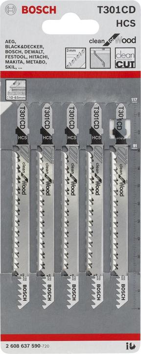 Produktbild Bosch Professional Zubehör Stichsägeblatt T 301 CD Clean for Wood, 5er-Pack