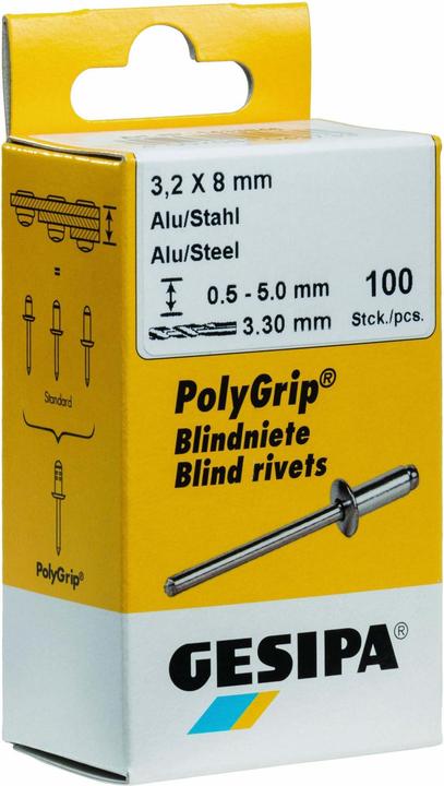 Produktbild Gesipa Blindniet PolyGrip® Nietschaft dxl 4,8x17,0mm K16 Alu/Stahl 25 St.