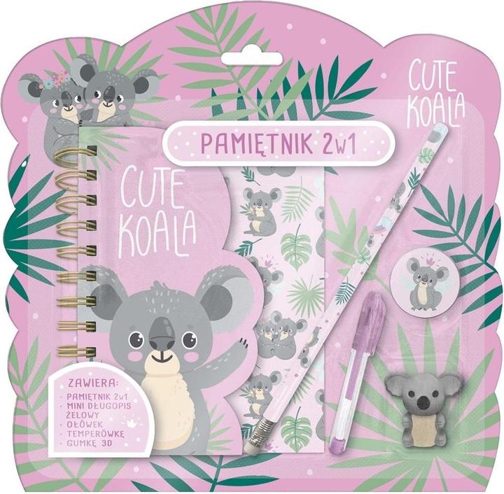 Derform 2in1-Tagebuch mit Vorhängeschloss + Koala-Zubehör 10 (Blanko)