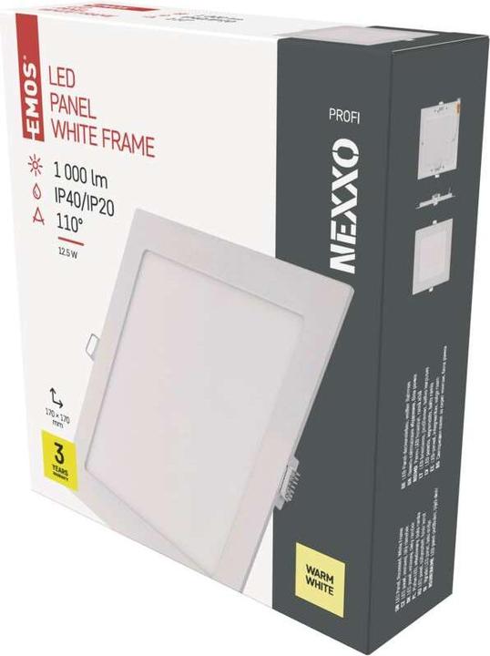 Produktbild Emos LED-Einbauleuchte NEXXO, quadratisch, weiss, 12,5W, warmweiss (1000 lm)