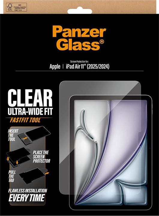 Produktbild PanzerGlass Screen Protector iPad Air 11" (2024-2025) Ultra-Wide Fit (1 Stk., Apple iPad Air 11 2024, Apple iPad Air 11 2025)