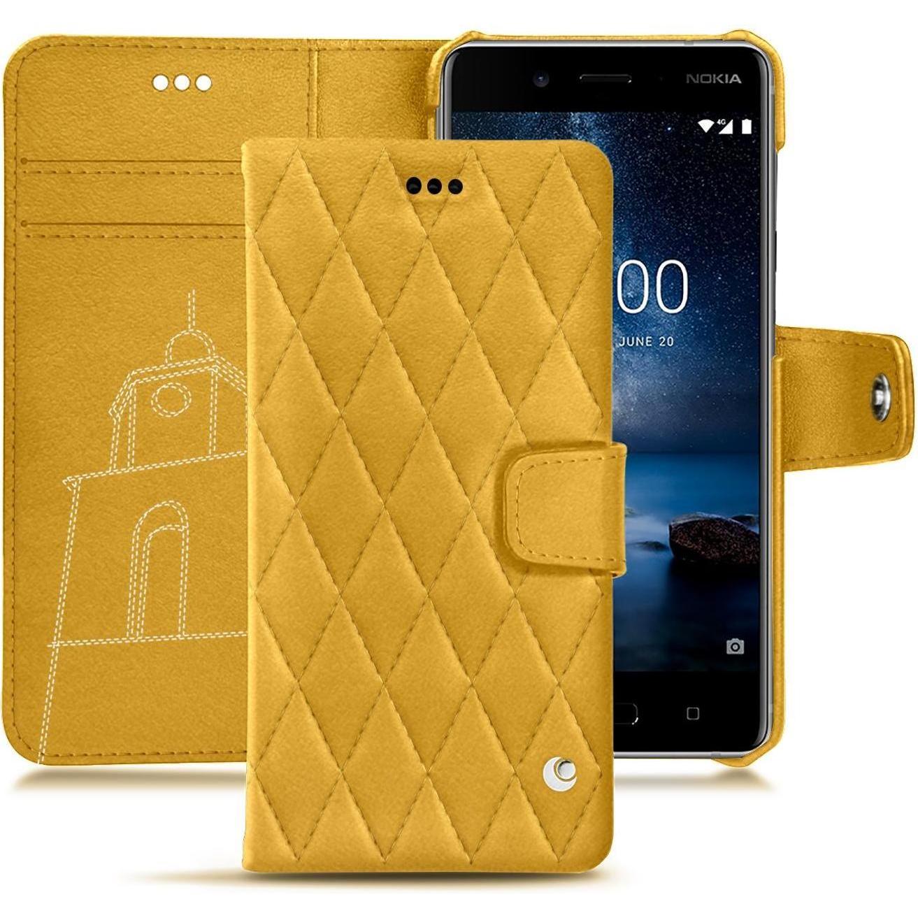Noreve Lederschutzhülle Wallet (Nokia 8), Smartphone Hülle, Orange