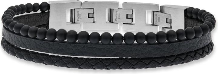 Image du produit Save Brave Bracelet SBB-TYLER-BK Hommes (18.50 cm, Acier inoxydable, Cuir, Pierres)