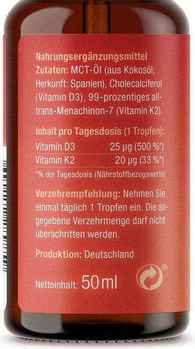 Nutritional values and ingredients Effective Nature Vitamin D3 K2 Oil (1 Piece, Oil)