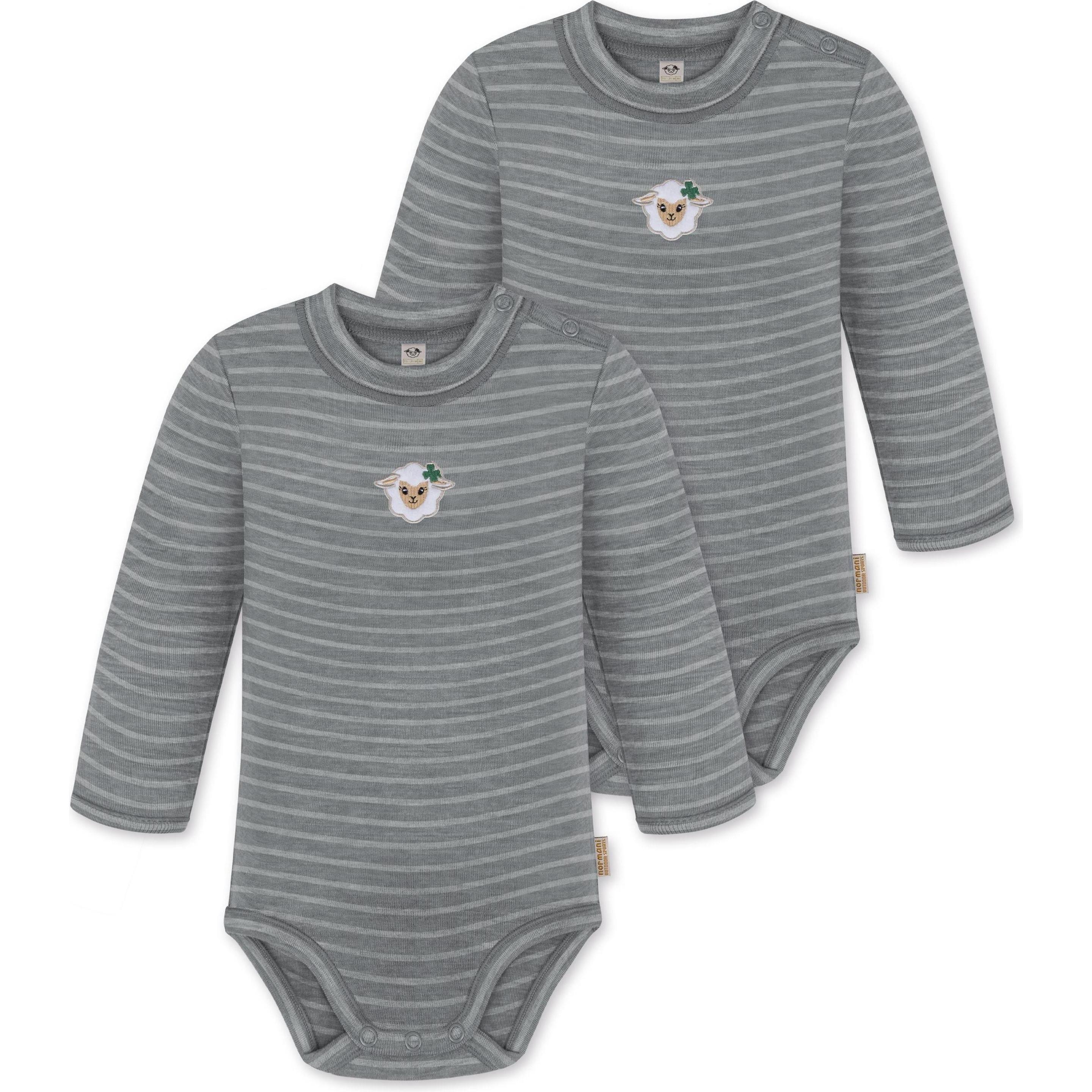 Normani, Herren, Body, 2er Pack Baby Merino Langarmbody „Tuai" - 9397, Grau, (74)