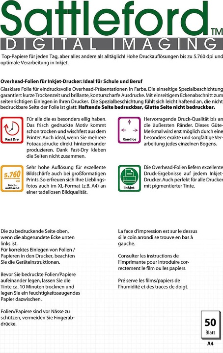 Produktbild Sattleford 100 Inkjet-Overhead-Folien