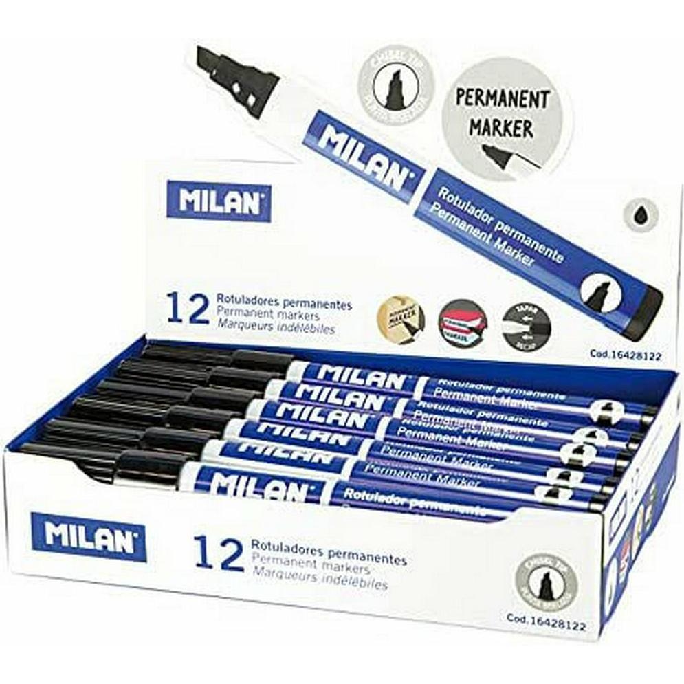 Milan, Evidenziatori, Pennarello Permanente Milano 12 Pezzi Di Pvc Nero (12 X)