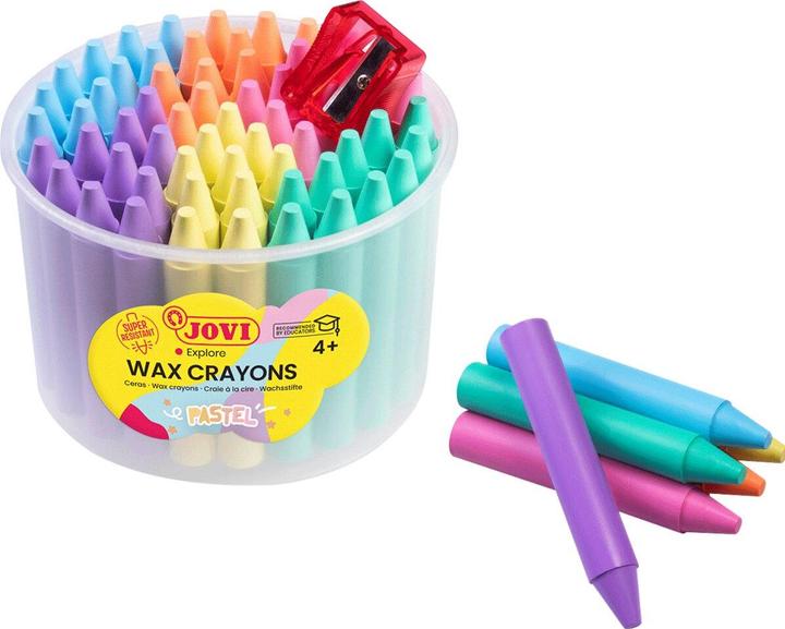 Produktbild Jovi Jovicolor Wachsmalstifte rund, pastel farblich sortiert, 60 Stück in Dose, 1 Spitzer (60x)