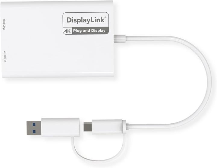 Actual product image Roline Adaptateur USB-C/A DisplayLink USB-C/A - double DP, 4K60 (18 cm)