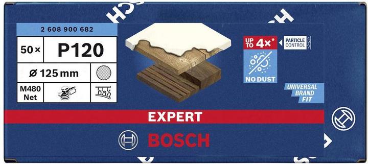 Image du produit Bosch Professional Zubehör EXPERT M480 Filet de ponçage pour ponceuse excentrique, 125 mm, G 120, 50 pièces (120)