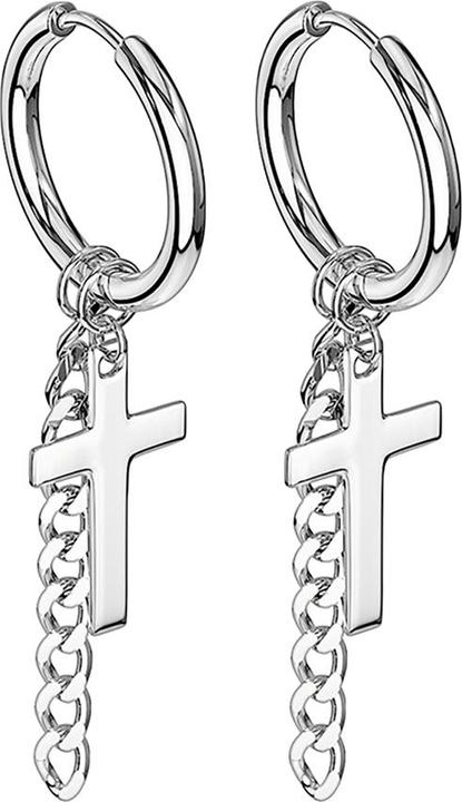 Image du produit Star Piercing Boucles d'oreilles argent pendentif croix avec chaîne (sans laiton, Acier chirurgical 316L)