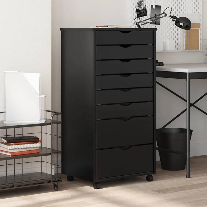 Actual product image VidaXL Rollschrank mit Schubladen MOSS Schwarz Massivholz Kiefer
