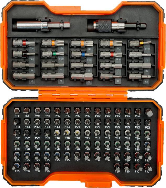 Actual product image Bahco 1/4" bit set for slotted, Phillips, Pozidriv, hexagon head and TORX tamper screws 50 mm × 110 (Hexagon socket TX M20, Hexagon socket TX M27, Hexagon socket TX M30, Hexagon socket TX M10, Hexagon socket TX M15, Hexagon socket TX M25, Hexagon socket TX M40, Cross Phillips PH M1, Cross Phillips PH M2, Cross Pozidriv PZ M1, Cross Pozidriv PZ M2, Cross Phillips PH M3, Cross Pozidriv PZ M3)